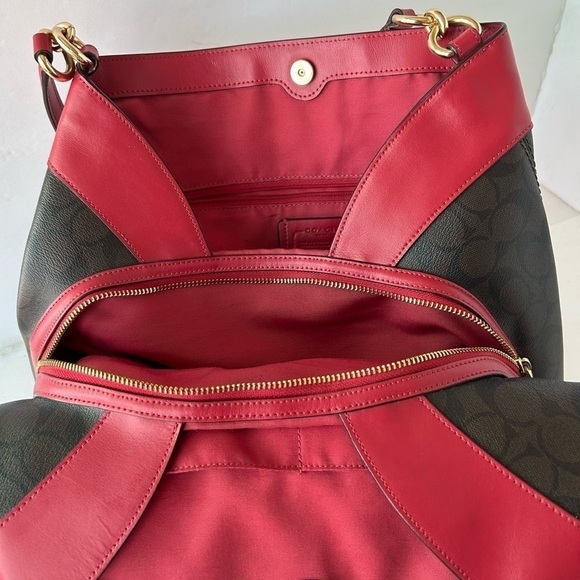 Coach EUC Red Leather Trim and Signature Print Handbag with matching wallet - Picture 2 of 7